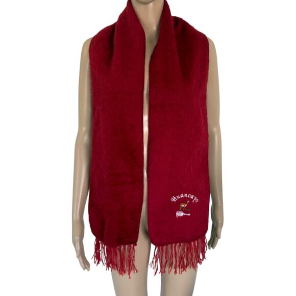 Huancayo Peru Alpaca Wool Scarf Red Fringe Holiday Christmas Soft Winter Cozy - Picture 1 of 5